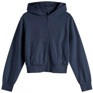 SKIMS Cotton Jersey Zip Up in NAVY Size Extra Small